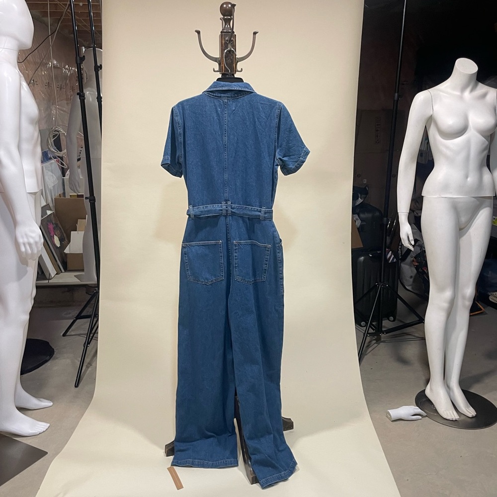 Reformation Cassidy Jumpsuit in Denim Blue Wide leg 10 belt - Picture 6 of 10